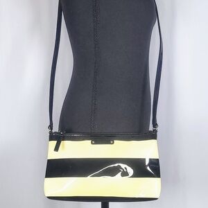 Black Yellow Stripe Patent Crossbody Bag Chic Minimalist Statement Purse